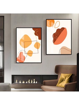 Harikabirev|sarı-Turuncu-Beyaz Desenli Soyut Kombini 1|çerçeveli Cam Tablo  2li Dikey