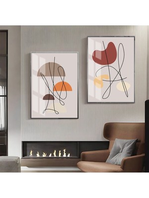 Harikabirev|gri-Turuncu Soyut Kombini 01 |çerçeveli Cam Tablo  2li Dikey