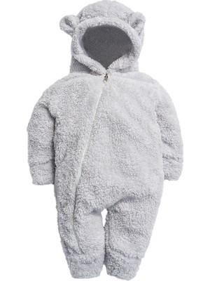 İpek Atlas Kız Erkek Bebek ve Çocuk Kapüşonlu Ayıcık Tulum