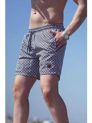 Siyah Desenli Erkek Deniz Şortu 7214