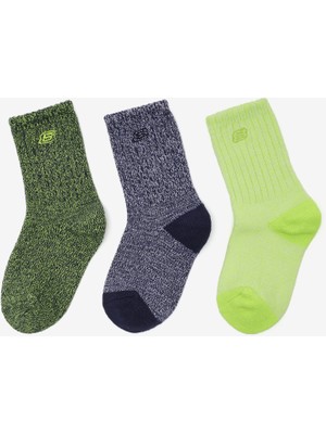 Skechers Non Terry Crew - 3'Lü Paket Çocuk Çorap Büyük Erkek Çocuk Blue/Yellow Çorap S600808-463