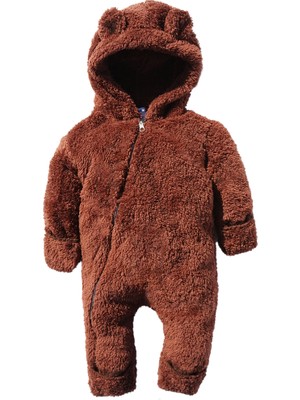 İpek Atlas Kız Erkek Bebek ve Çocuk Patikli Kapüşonlu Kışlık Ayı Tulum