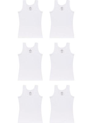 Baykar Kız Çocuk 6'lı Paket Pamuklu Düz Basic Kalın Askılı Atlet Beyaz Nefes Alabilir Özellikte