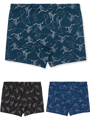 Erkek Çocuk Pamuklu Likralı Baskılı Boxer 3'lü Paket 3518 Renkli