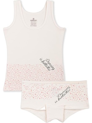 Kız Çocuk Pamuklu Likralı Renkli Yazı Baskılı Klasik Kalın Askılı Atlet Boxer Takım Tekli 4906 Sarı