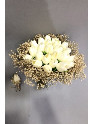 Hayalperest Boncuk Islak Laleli ve Krem Cipsolu Gelin Buketi
