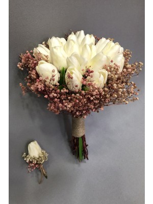 Hayalperest Boncuk Islak Laleli ve Pudra Cipsolu Gelin Buketi