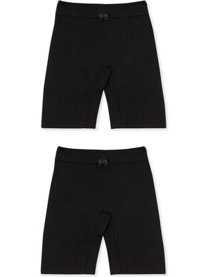 Kız Çocuk Pamuklu Düz Paçalı Boxer Tayt 2'li Paket Siyah
