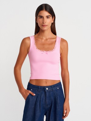 Dilvin 21035 Askılı Dantel Top-Beyaz