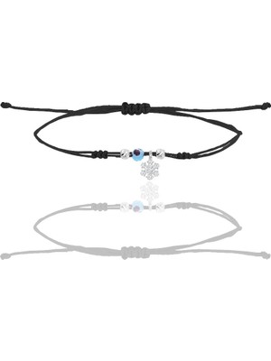 Gümüş Rodyumlu Nazarlı Kar Tanesi Siyah Ipli Şans Bileklik SGTL12451RODAJ