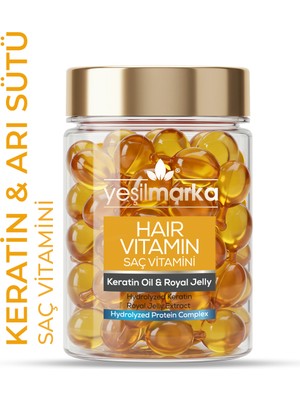 Yeşilmarka Saç Vitamini Serum 30 Kapsül – Keratin Yağı ve Arı Sütü ile Onarıcı ve Parlaklık Veren Bakım, Tüm Saç Tiplerine Uygun Zulümsüz