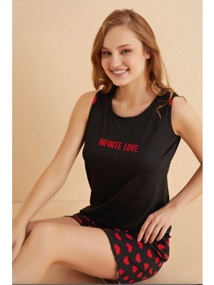 Cotonhause Kadın Kalın Askı Şortlu Siyah Pijama Takımı 50106-723