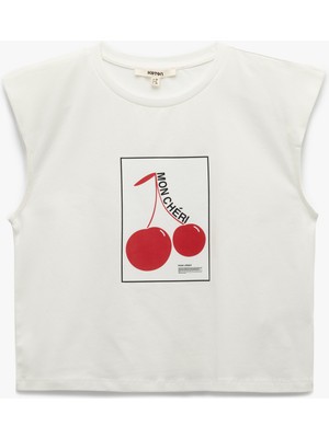 Koton Pamuklu Kiraz Baskılı Bisiklet Yaka Kolsuz Crop Tişört