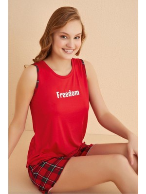 Cotonhause Kadın Kalın Askı Şortlu Kırmızı Pijama Takımı 50106-715