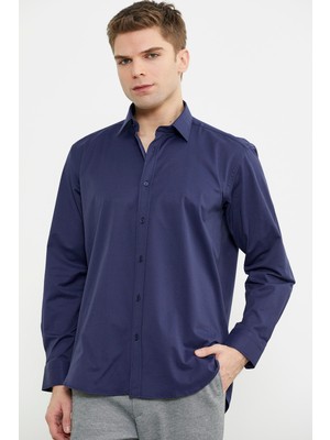 Pamuklu Klasik Uzun Kol Gömlek - Lacivert