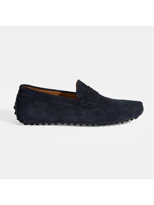 Erkek Lacivert Slip-On Süet Loafer