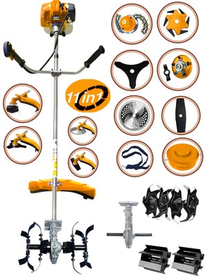 Eisenn German X-Torq Yellow Yan Tipi 11 in 1 Benzinli Ot Çalı Çim Biçme Tırpanı Full Aparat Hediyeli