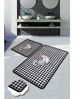 Chilai Home Rooster 2'li Set Özel Tasarım Kaydırmaz Taban Banyo Paspası Djtbanyo
