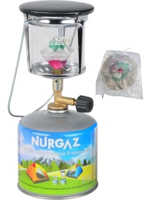 Gazlı Kamp Piknik Lüks Lambası 450GR Kartuşlu Portatif Askılıklı Kamp Lamba + Yedek Tül