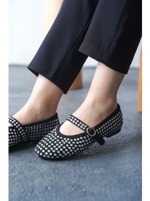 Kadın Zeyna Taşlı Babet - Siyah