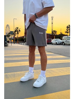 Flaw Nakışlı Füme Bel Lastikli Şort