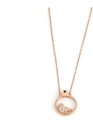 925 Ayar Rose Gümüş Güvercinli Tektaş Kolye