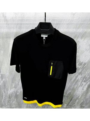 Göğüsde Yama Cepli Bisiklet Yakalı T-Shirt