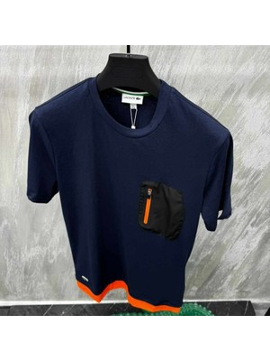 Göğüsde Yama Cepli Bisiklet Yakalı T-Shirt