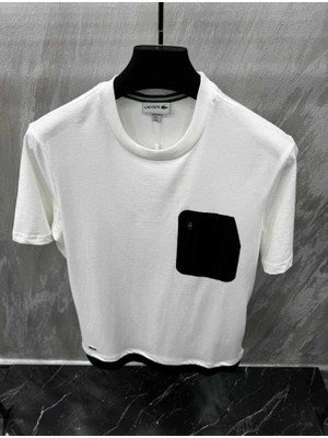 Göğüsde Yama Cepli Bisiklet Yakalı T-Shirt