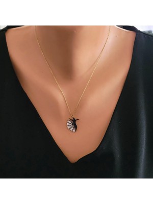 925 Ayar Gümüş Mevlana Kolye, Sarı Siyah - Beyaz Taş