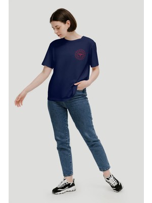 112 Acil Sağlık T-Shirt Lacivert Kadın %100 Pamuk Rahat Kalıp Bisiklet Yaka