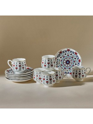 Karaca Ebruli Desenli 6 Kişilik Kahve Fincanı New Bone Malzemeden 100 ml 12 Parçalı Set