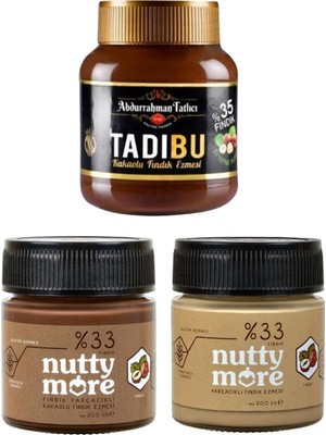 Nutty More Tadıbu 330 gr & Nutty More %33 Fındık Parçacıklı Fındık Ezmesi ve Kakaolu Fındık Ezmesi 200 gr x 2 Adet