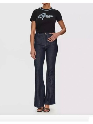 Guess Kadın Siyah Zincir Detaylı Jean Tişört