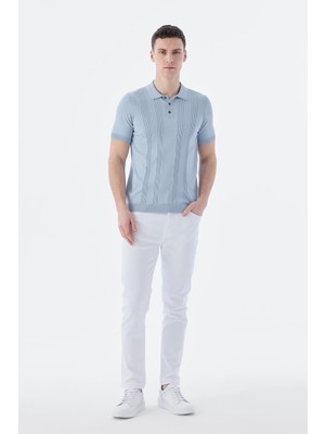 Jakamen Mavi Slim Fit Desenli Polo Yaka T-Shirt