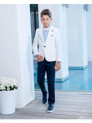 Erkek Çocuk Takım Elbise 4'lü Spor Takım Ceket-Pantolon-Gömlek-Papyon 3-14 Yaş