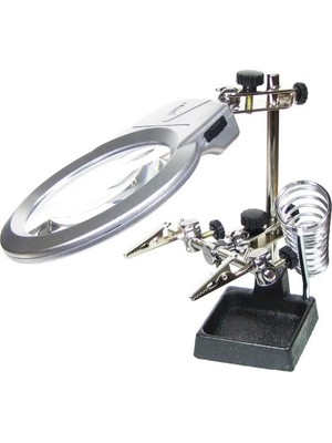 Ayarlanabilir Başlıklı Elektronikçi Yardım Lehim Standı ile Ledli Büyüteç