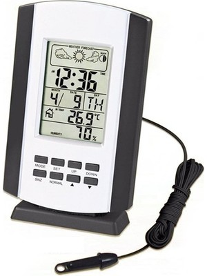 Dijital Saat Proplu Iç Dış Sıcaklık Ölçer Alarmlı ve Erteleme Özellikli Masa Saati H115AB