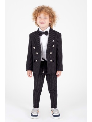 Mnk Baby & Kids Çizgili Spor Çocuk Ceket, Tişört , Jogger Pantolonlu Takım MNK5695