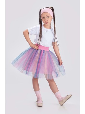 Gökkuşağı Tütülü Kız Çocuk Parti Etek M00727 Koyu Pembe