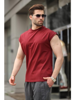 Bordo Yarım Kol Erkek Basic Tişört E7136