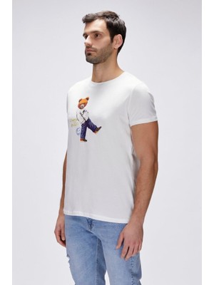 Nash Beyaz Erkek Baskılı Tişört Erkek Beyaz Tişört