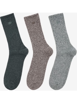 Skechers Non Terry Crew - 3'Lü Paket Erkek Çorap Erkek Dark Green Çorap S116025-300
