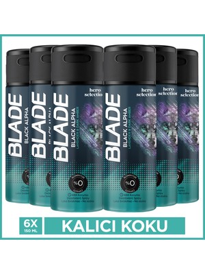 Blade Black Alpha Erkek Alüminyumsuz Deodorant 6x150 Ml Hızlı Kurur,Leke Bırakmaz