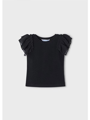 Mayoral  Yazlık Kız Çocuk Omuz Tüllü T-Shirt - Siyah