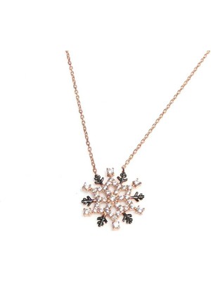 Nusrettaki 925 Ayar Gümüş Karlar Ülkesi Kar Tanesi Kolye Pembe Siyah - Beyaz Taş