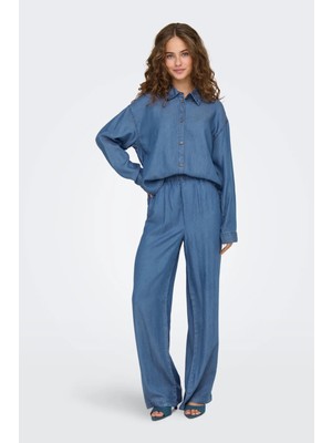 Only Kadın Onlcharıs Düşük Omuz Oversize Uzun Kollu Gömlek 15337928 Koyu Mavi