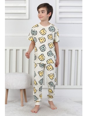 Erkek Çocuk Ayıcık Desenli Yazlık Pijama Takımı %100 Pamuk Süprem Penye 3-13 Yaş