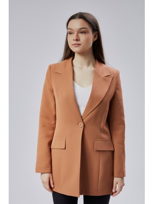 Açık Kahverengi Kruvaze Uzun Blazer Ceket