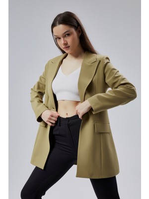 Açık Haki Kruvaze Uzun Blazer Ceket